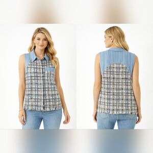 NWT Mystree Tweed Vest Medium Blue Stripe